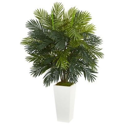 Nearly Natural Artificial 45 in. Areca Palm Plant in White Tower Planter