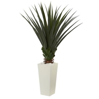 Nearly Natural Artificial 5 ft. Spiky Agave Plant in White Tower Planter