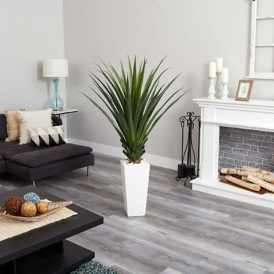 Image showing  Artificial 5 ft. Spiky Agave Plant in White Tower Planter