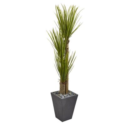 Nearly Natural 5.5 ft. Artificial Triple Stalk Yucca Plant in Slate Planter