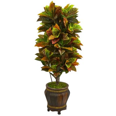 Nearly Natural 5.5 ft. Artificial Croton Plant in Decorative Planter, Real Touch
