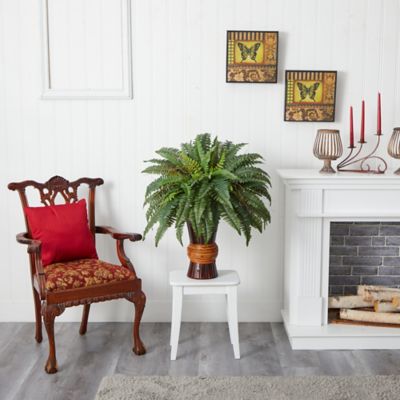 Image showing  33 in. Artificial Boston Fern Silk Plant with Bamboo Vase