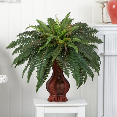 Image showing  11 in. Artificial Boston Fern Silk Plant with Urn