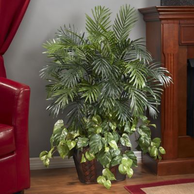 Image showing  3.5 ft. Artificial Double Areca & Pothos Silk Plant with Vase