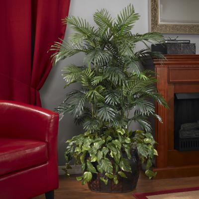 Image showing  4.5 ft. Artificial Double Areca with Vase & Pothos Silk Plant
