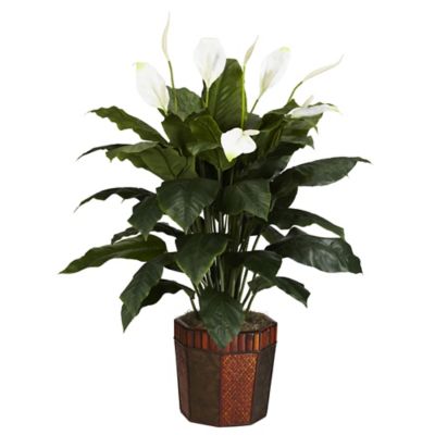 Nearly Natural 12 in. Artificial Spathiphyllum Silk Plant with Vase