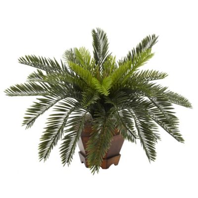 Nearly Natural 15 in. Artificial Cycas Silk Plant with Hexagon Vase