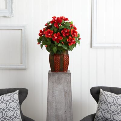 Image showing  8 in. Artificial Hibiscus Silk Plant with Vase