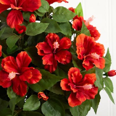 Image showing  8 in. Artificial Hibiscus Silk Plant with Vase