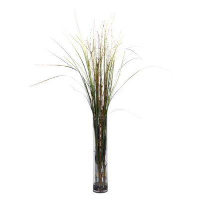 Nearly Natural 7 in. Artificial Grass & Bamboo Silk Plant with Cylinder
