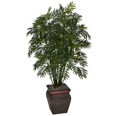 Nearly Natural 9 in. Artificial Mini Bamboo Palm Plant with Decorative Vase
