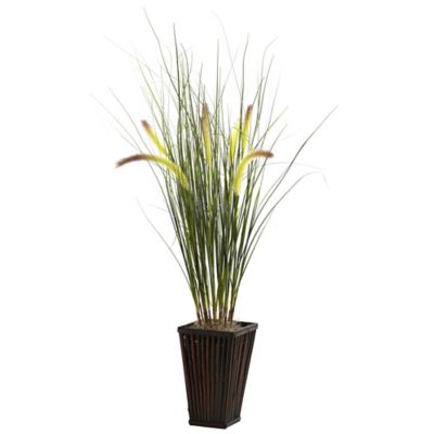 Nearly Natural 33 in. Artificial Grass with Cattails Plant with Bamboo Planter