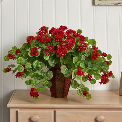 Image showing  22 in. Artificial Geranium Plant with Decorative Planter