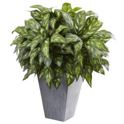 Nearly Natural 37 in. Artificial Silver King Plant with Slate Planter