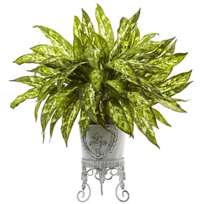 Nearly Natural 2 ft. Artificial Aglaonema Plant with Metal Planter