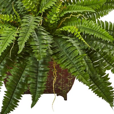 Image showing  23 in. Artificial Boston Fern Plant in Metallic Planter