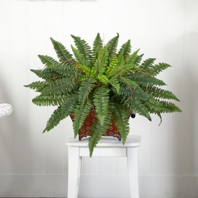 Image showing  23 in. Artificial Boston Fern Plant in Metallic Planter