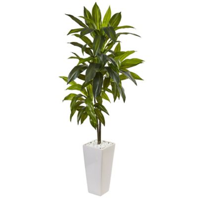 Nearly Natural 3 ft. Artificial Dracaena Plant in White Tower Planter