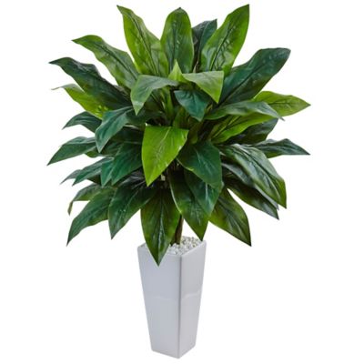 Nearly Natural Artificial 38 in. Cordyline Plant in White Tower Planter