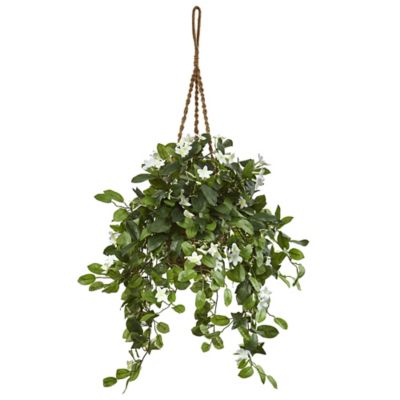 Nearly Natural 44 in. Artificial Stephanotis Flowering Plant in Hanging Basket