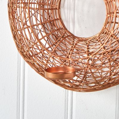 Image showing  11 in. Wired Copper Circle Wall Sconce Candle Holder