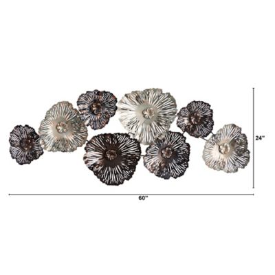 Image showing  5 ft. x 2 ft. Floating Metal Floral Design Metal Wall Art Decor