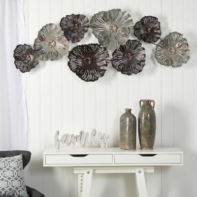 Image showing  5 ft. x 2 ft. Floating Metal Floral Design Metal Wall Art Decor