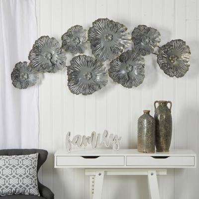 Image showing  5 ft. x 2 ft. Floating Metal Floral Wall Art Decor