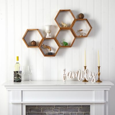 Image showing  12 in. Wooden Hexagon Floating Honeycomb Shelf (Set of 5)