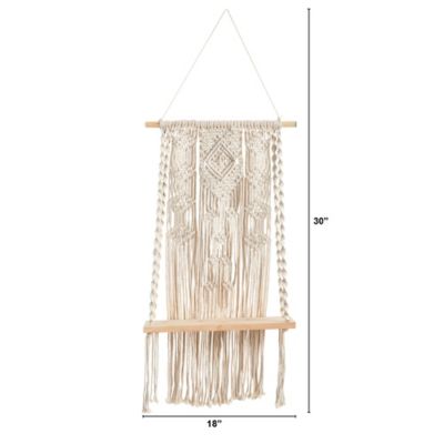 Image showing 1 th Nearly Natural 2.5 ft. x 1.5 ft. Hand Crafted Woven Macrame Wall Hanging with Wooden Shelf