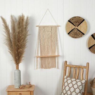 Image showing 2 th Nearly Natural 2.5 ft. x 1.5 ft. Hand Crafted Woven Macrame Wall Hanging with Wooden Shelf