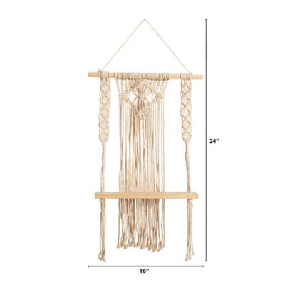 Image showing 1 th Nearly Natural 24 in. Boho Chic Wood Macrame Single Shelf Woven Diamond Wall Art Decor