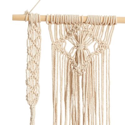 Image showing 2 th Nearly Natural 24 in. Boho Chic Wood Macrame Single Shelf Woven Diamond Wall Art Decor
