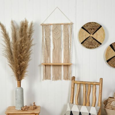 Image showing 1 th Nearly Natural 2.5 ft. x 1.5 ft. Layered Macrame Wall Hanging with Wooden Shelf