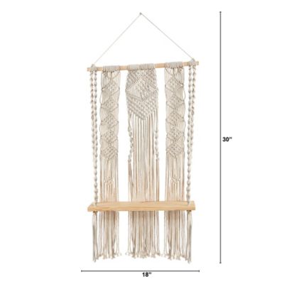 Image showing 2 th Nearly Natural 2.5 ft. x 1.5 ft. Layered Macrame Wall Hanging with Wooden Shelf