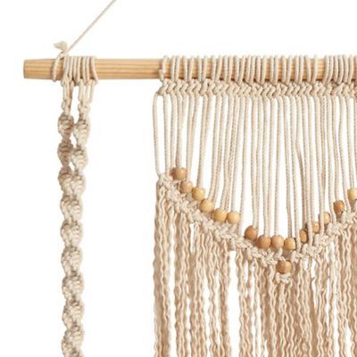 Image showing  24 in. Boho Chic Wood Macrame Single Shelf Woven Beads Wall Art Decor