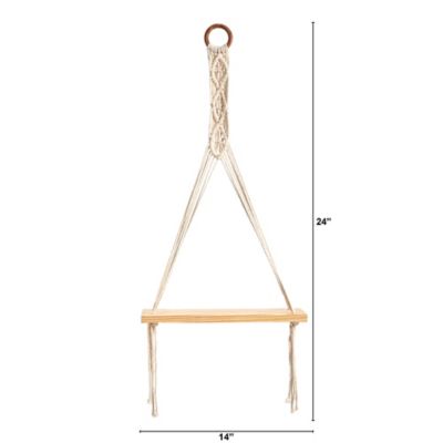 Image showing  14 in. x 24 in. Handmade Macrame Wall Hanging with Wooden Shelf
