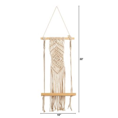 Image showing  22 in. Boho Chic Wood Macrame Shelf with Diamond Weave