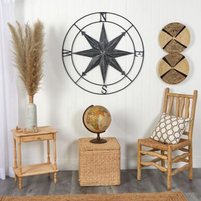 Image showing  40 in. Washed Nautical Metal Compass Wall Art Decor