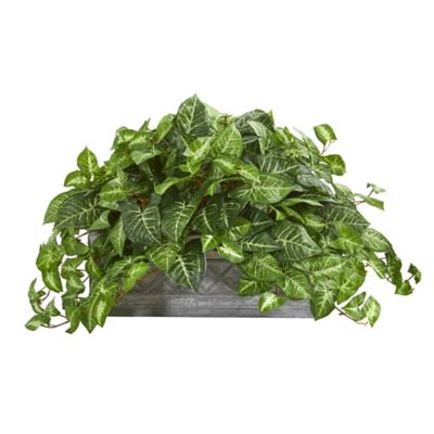 Nearly Natural Artificial 18 in. Nephthytis Plant in Stone Planter