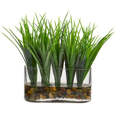 Nearly Natural 9 in. Artificial Vanilla Grass Plant in Oval Vase