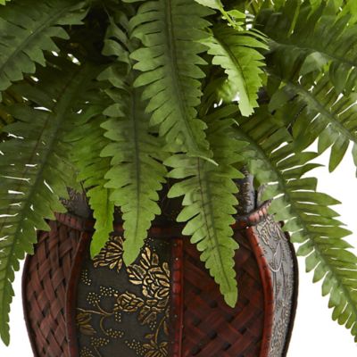 Image showing  20 in. Artificial Boston Fern Plant in Decorative Planter