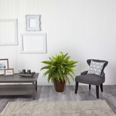 Image showing  20 in. Artificial Boston Fern Plant in Decorative Planter
