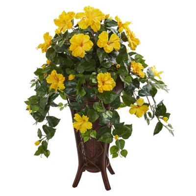Nearly Natural 34 in. Artificial Hibiscus Plant in Stand Planter