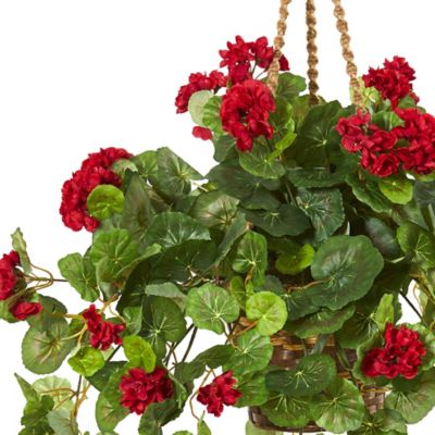 Image showing  27 in. Artificial Geranium Plant in Hanging Basket