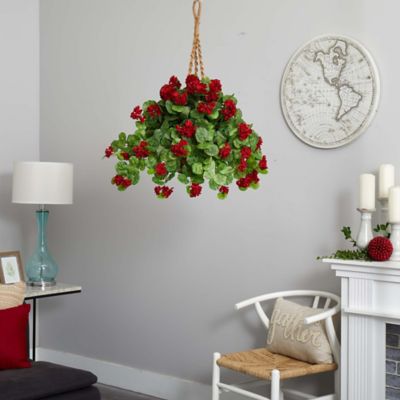 Image showing  27 in. Artificial Geranium Plant in Hanging Basket