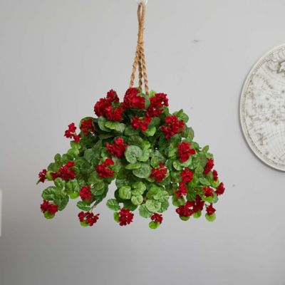 Image showing  27 in. Artificial Geranium Plant in Hanging Basket