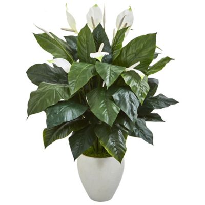 Nearly Natural 49 in. Artificial Elegant Spathiphyllum Plant in White Planter