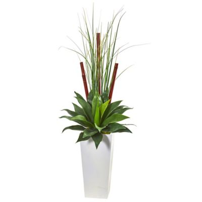 Nearly Natural 4.5 ft. Artificial Giant Agave Succulent Plant in White Planter