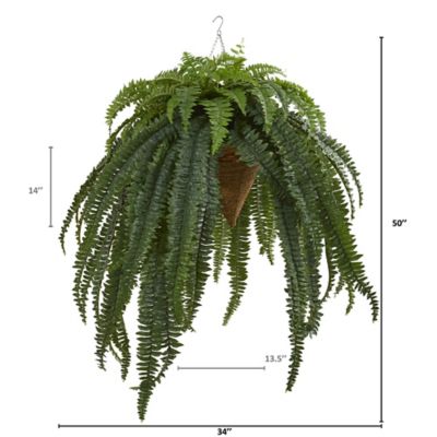 Image showing  50 in. Artificial Giant Boston Fern Plant in Hanging Cone